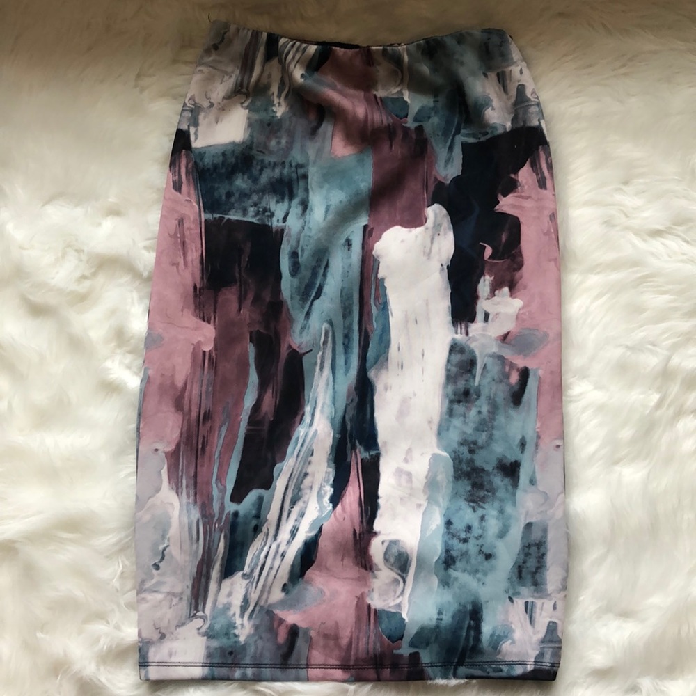 Pencil skirt cool watercolor Sm